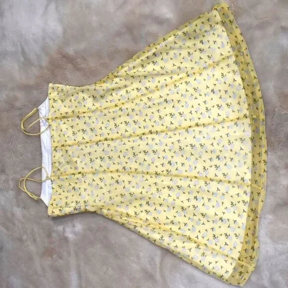 Urban Outfitters Yellow Floral Strappy Sundress Size Large Cottagecore Mini - Picture 15 of 16